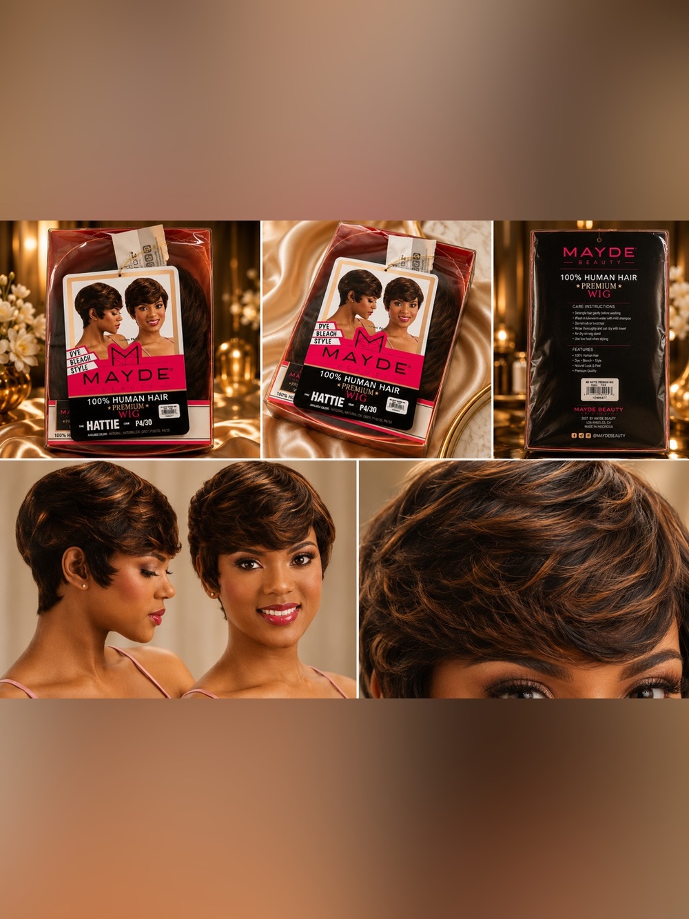 Hattie 100% Human Hair Short Wig - Brown (P4/30)